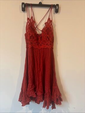 Free People Red Lace Bodice Crisscross Sundress